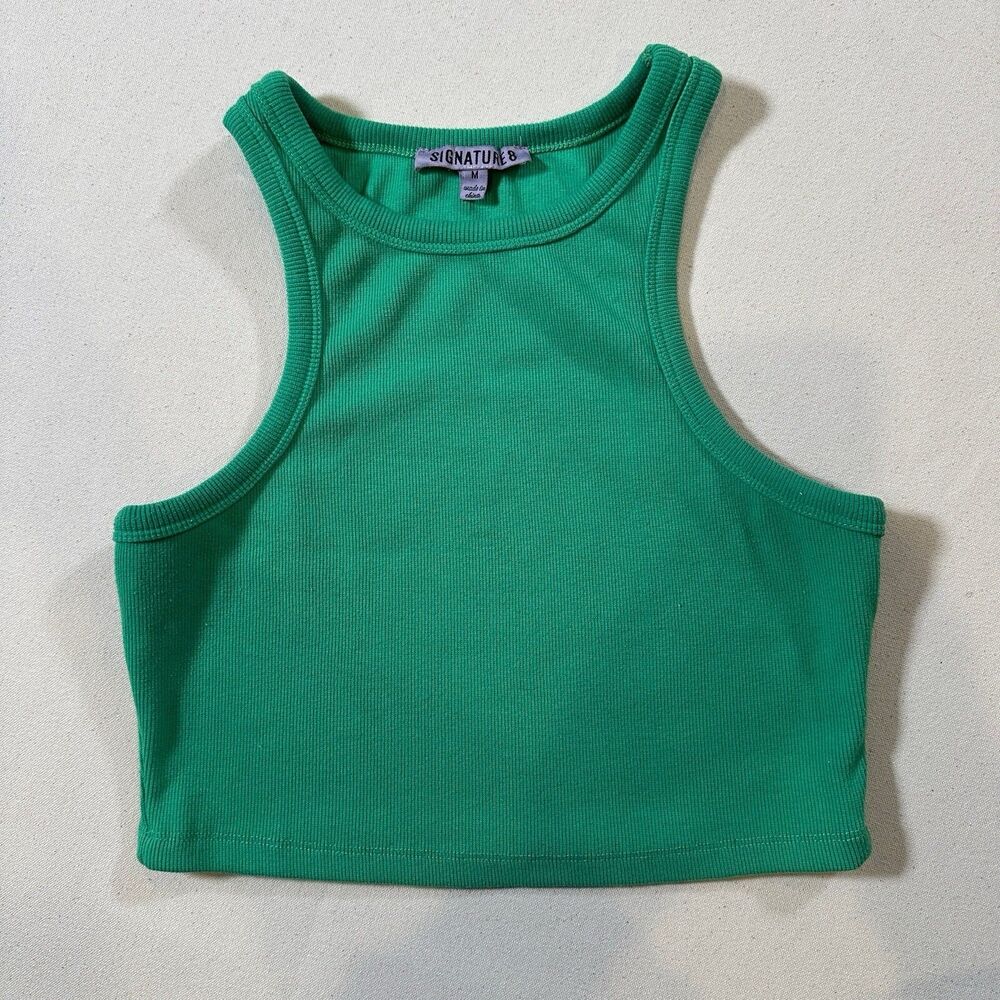 Signature 8 Kelly Green Ribbed Cropped Racerback Tank Top Women’s Size Medium